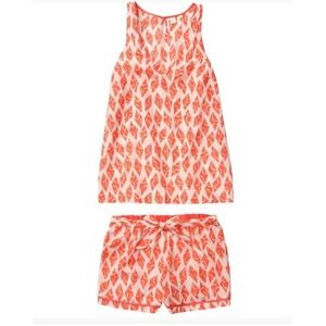 Anthropologie Eloise Coral Geometric Silk Cotton Tank Top Blouse Only Small